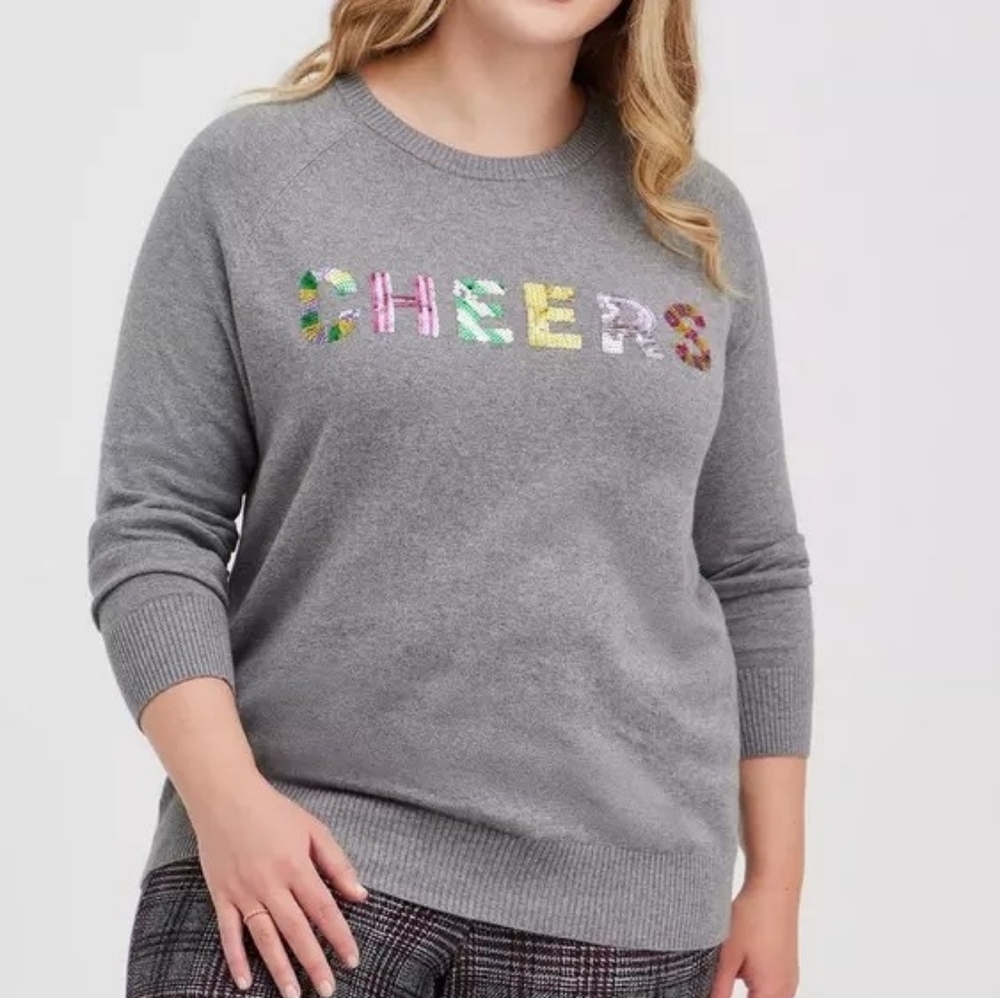 Torrid CHEERS Sequin Pullover Crew Neck Sweater 100% Cotton Women's Plus Size 3X